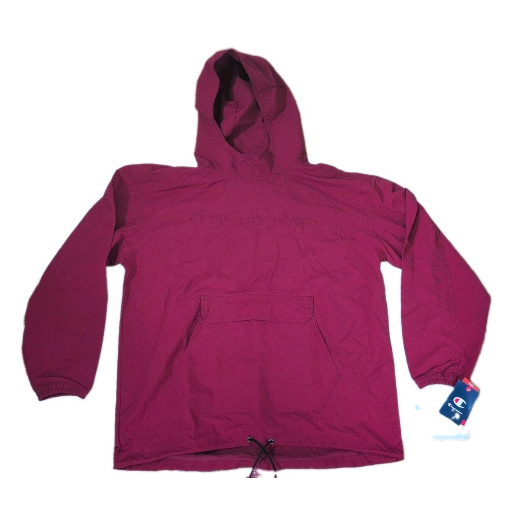 VTG Y2K Champion Anorak Pullover Jacket Men's L Maroon Windbreaker Hooded - New